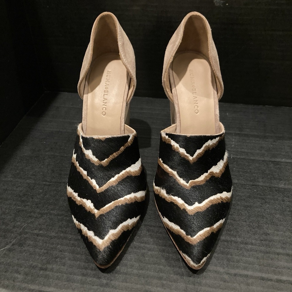 Huma Blanco Willa Pump Heels, Calf Hair ,Suede Heel, Made in Peru, Size 36, US 6